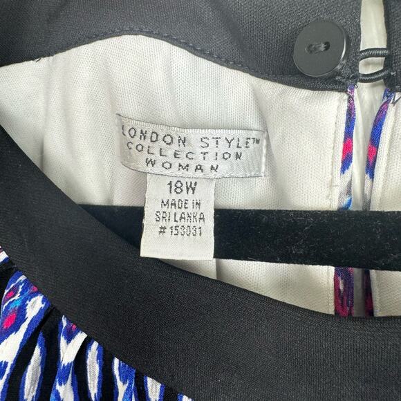 London Times Plus Black Blue Pink Abstract Jersey Stretch Maxi Dress Sz18W Artsy - Picture 10 of 13